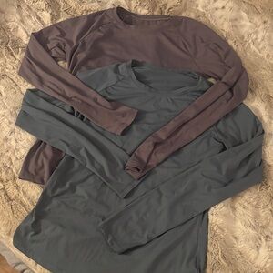 2  Long Sleeve workout Shirt Set - fig purple and teal green